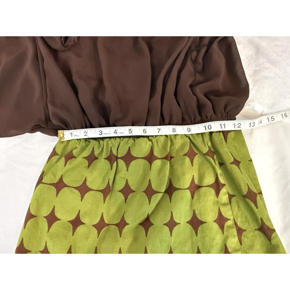 VTG Judith March One Shoulder Dress Small Green Brown Retro Geometric Mini USA - Picture 4 of 10